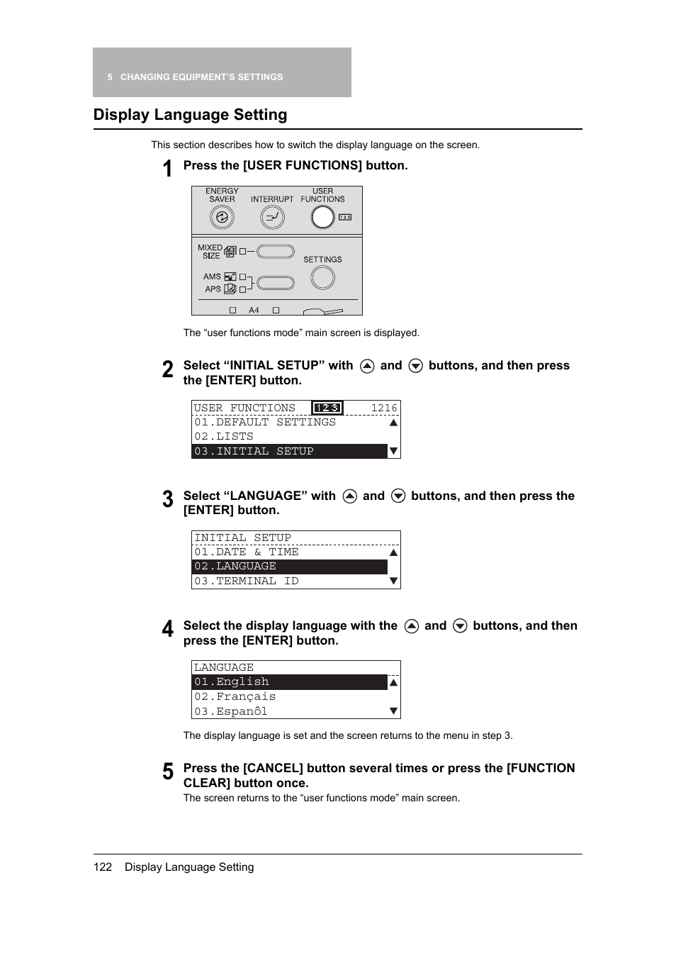 Display language setting | Toshiba 165 User Manual | Page 124 / 224