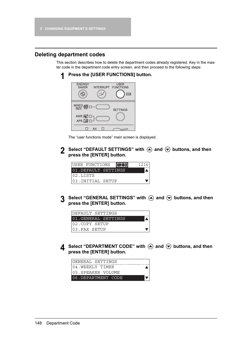 Deleting department codes | Toshiba 165 User Manual | Page 150 / 224