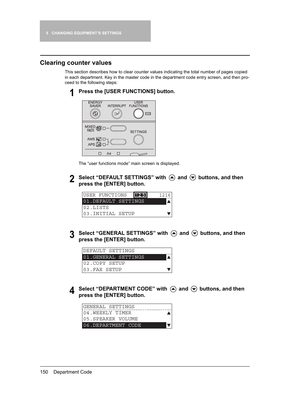 Clearing counter values | Toshiba 165 User Manual | Page 152 / 224