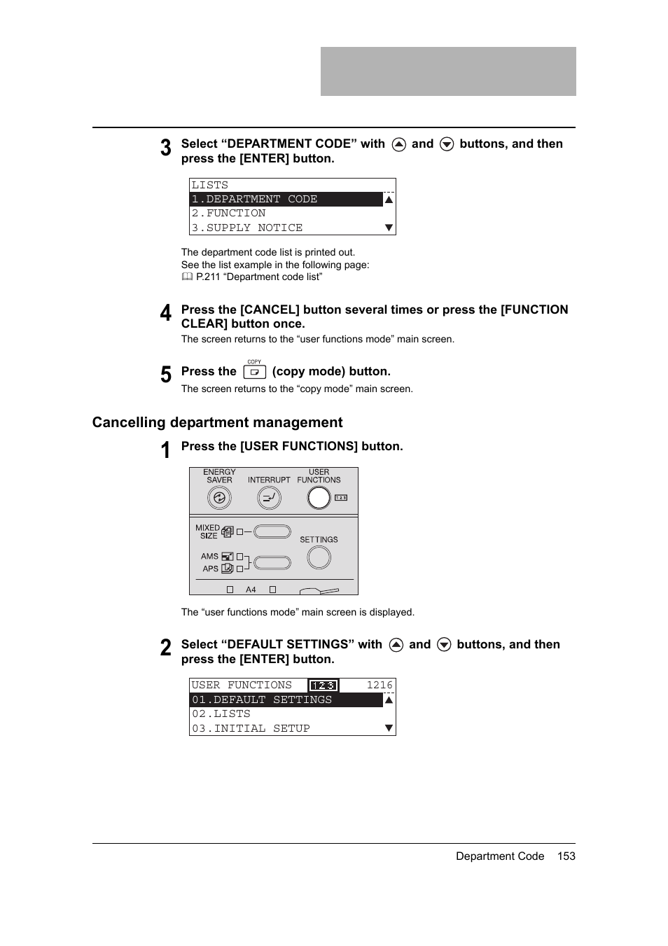 Cancelling department management | Toshiba 165 User Manual | Page 155 / 224