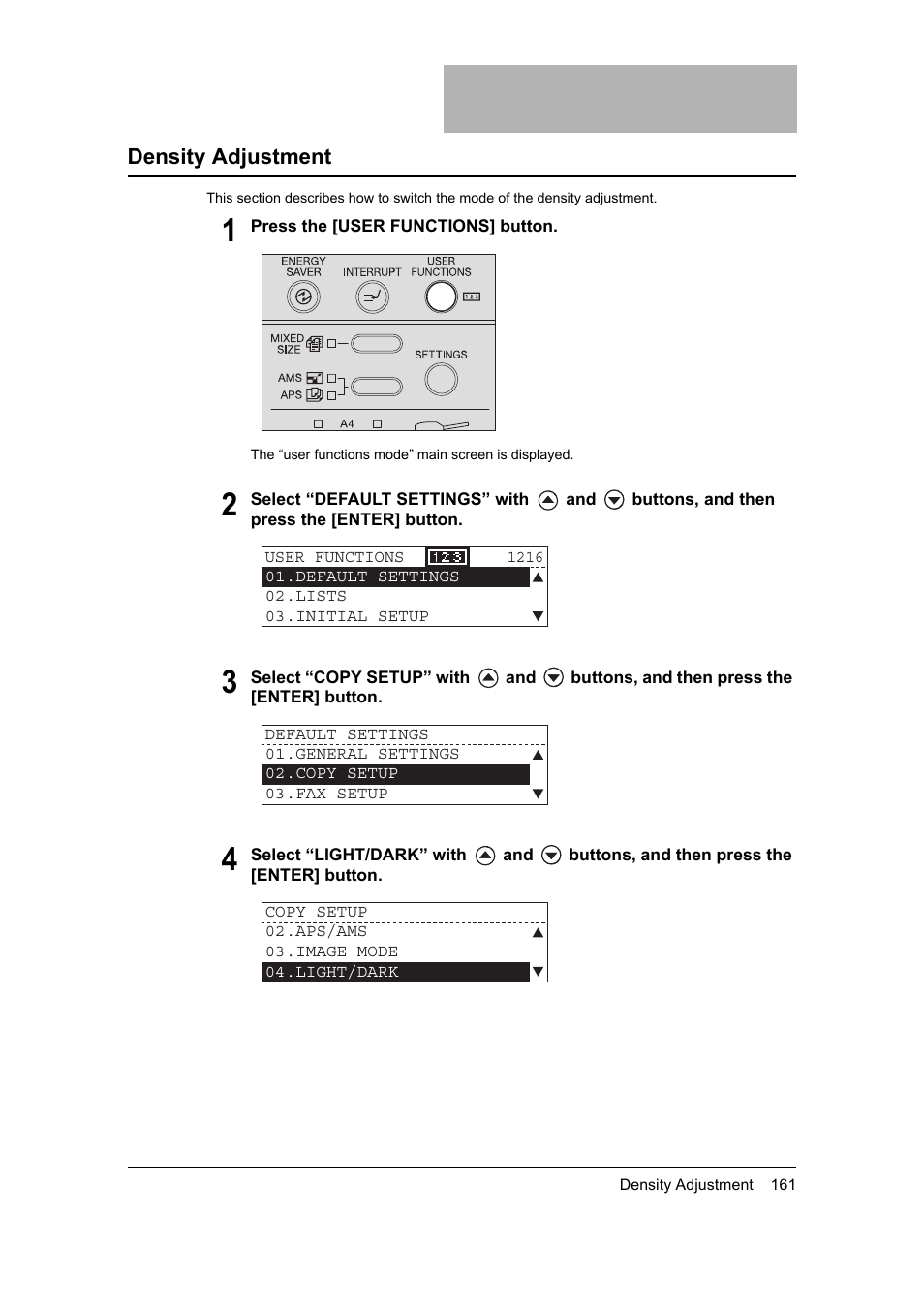 Density adjustment | Toshiba 165 User Manual | Page 163 / 224