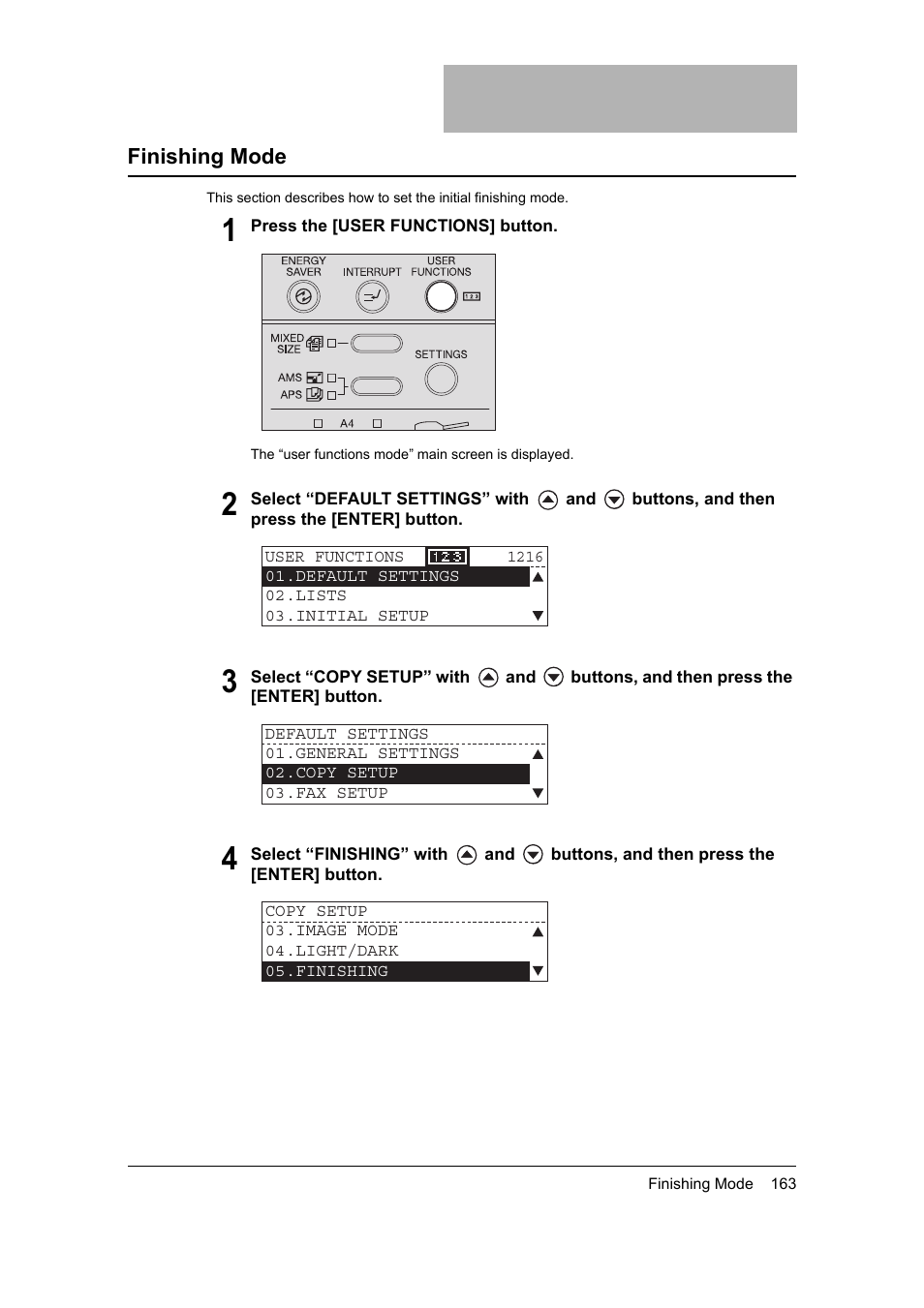 Finishing mode | Toshiba 165 User Manual | Page 165 / 224