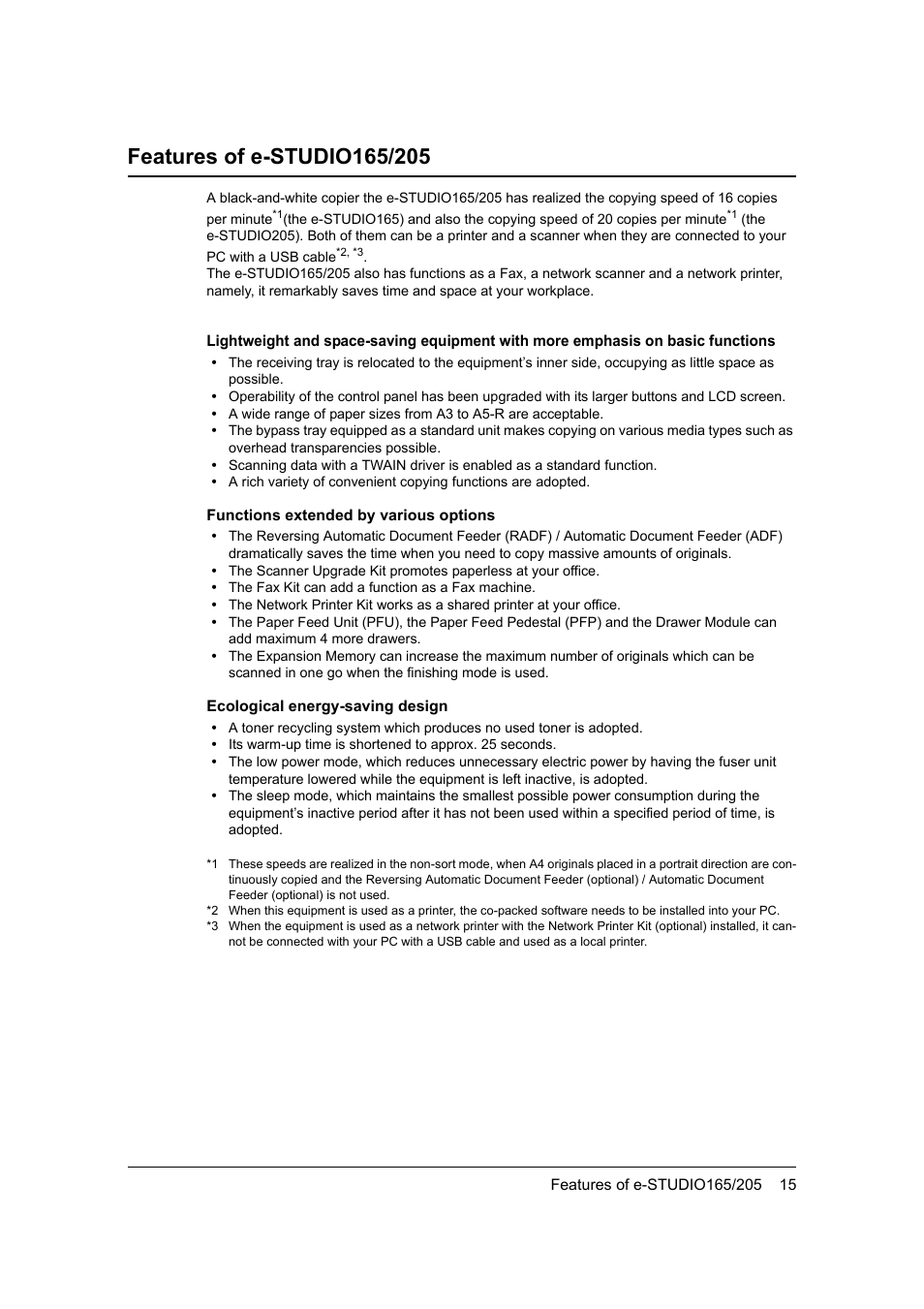 Features of e-studio165/205 | Toshiba 165 User Manual | Page 17 / 224