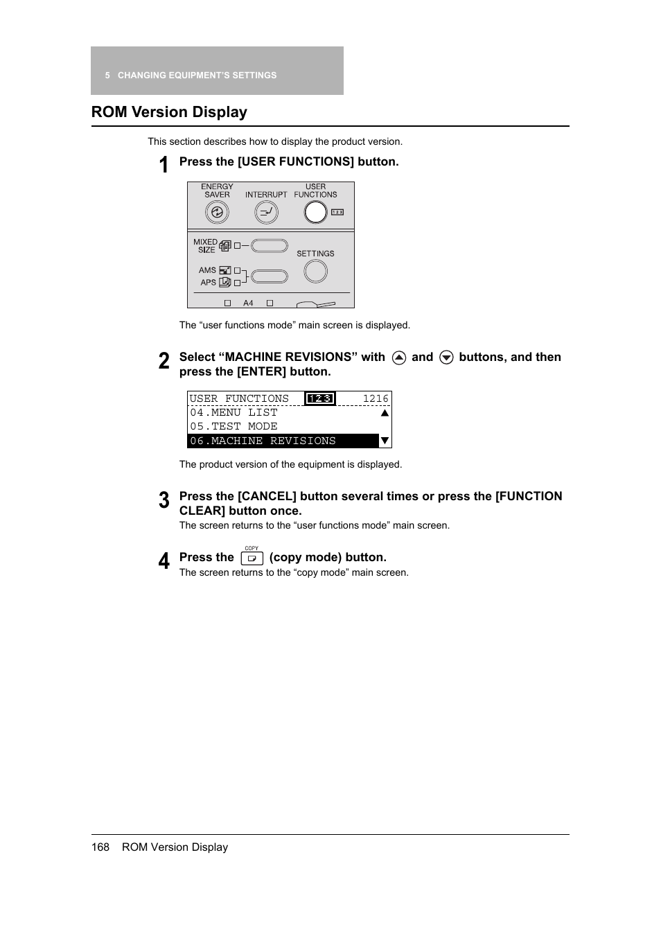 Rom version display | Toshiba 165 User Manual | Page 170 / 224