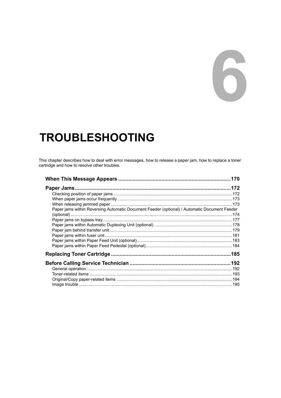 Troubleshooting, Chapter 6 | Toshiba 165 User Manual | Page 171 / 224