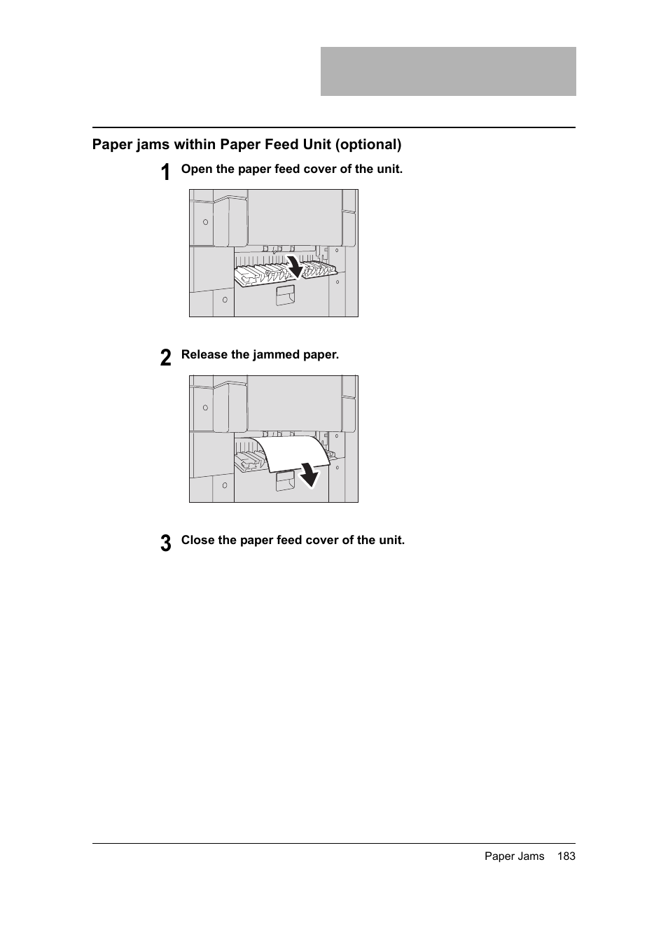 Paper jams within paper feed unit (optional), P.183) | Toshiba 165 User Manual | Page 185 / 224