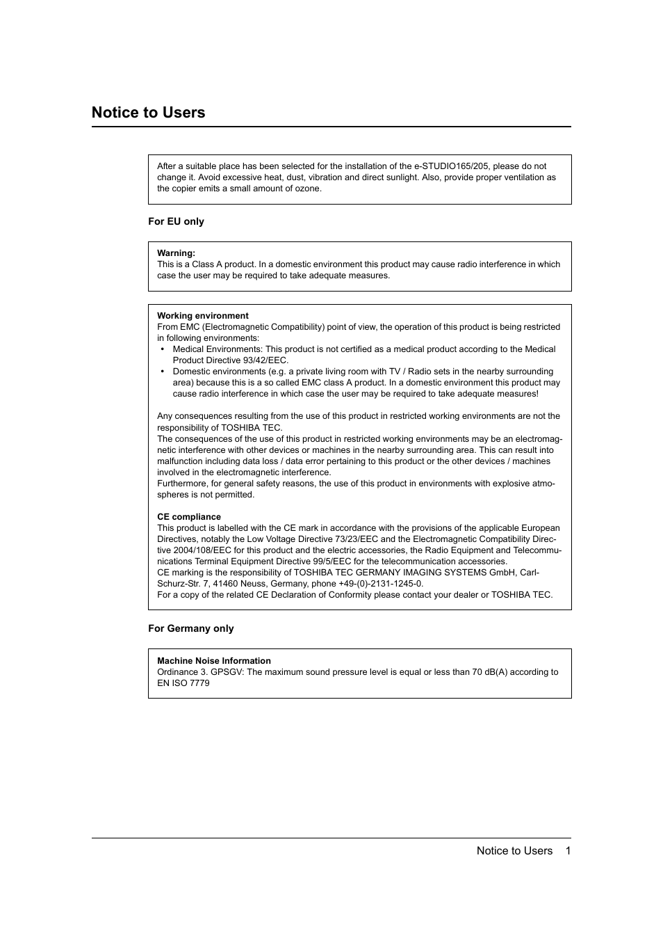 Notice to users | Toshiba 165 User Manual | Page 3 / 224