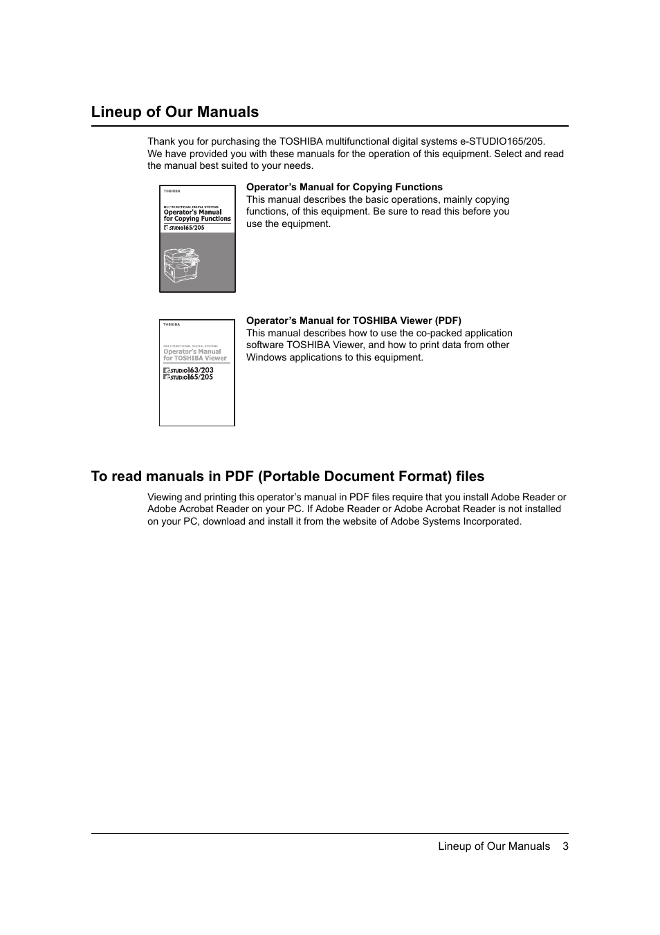 Lineup of our manuals | Toshiba 165 User Manual | Page 5 / 224