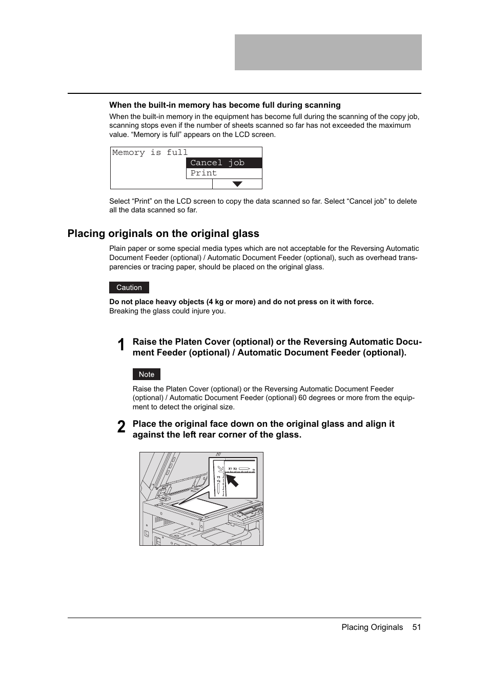 Placing originals on the original glass | Toshiba 165 User Manual | Page 53 / 224