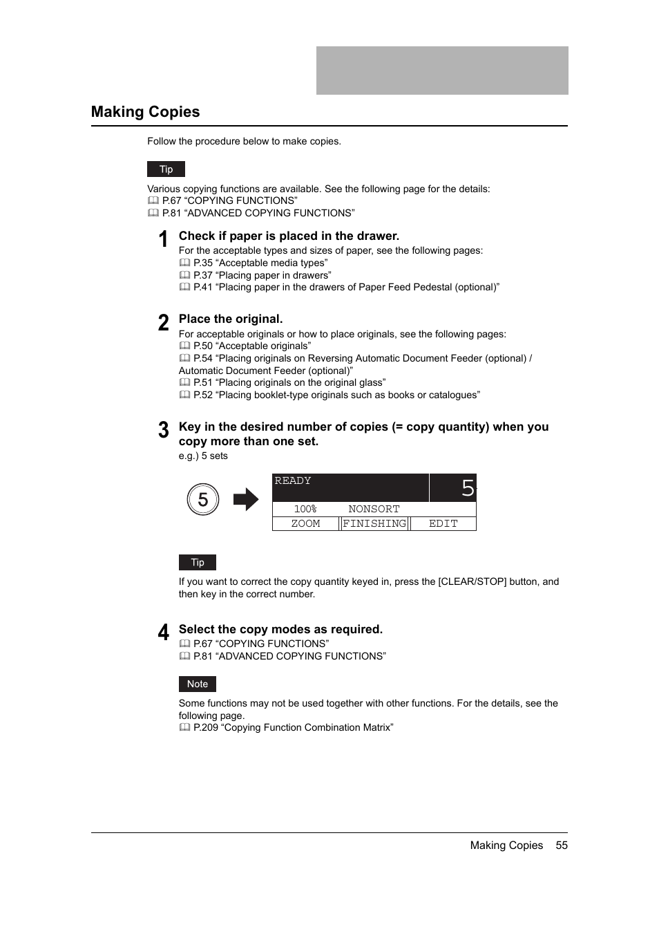 Making copies, P.55 “making copies | Toshiba 165 User Manual | Page 57 / 224