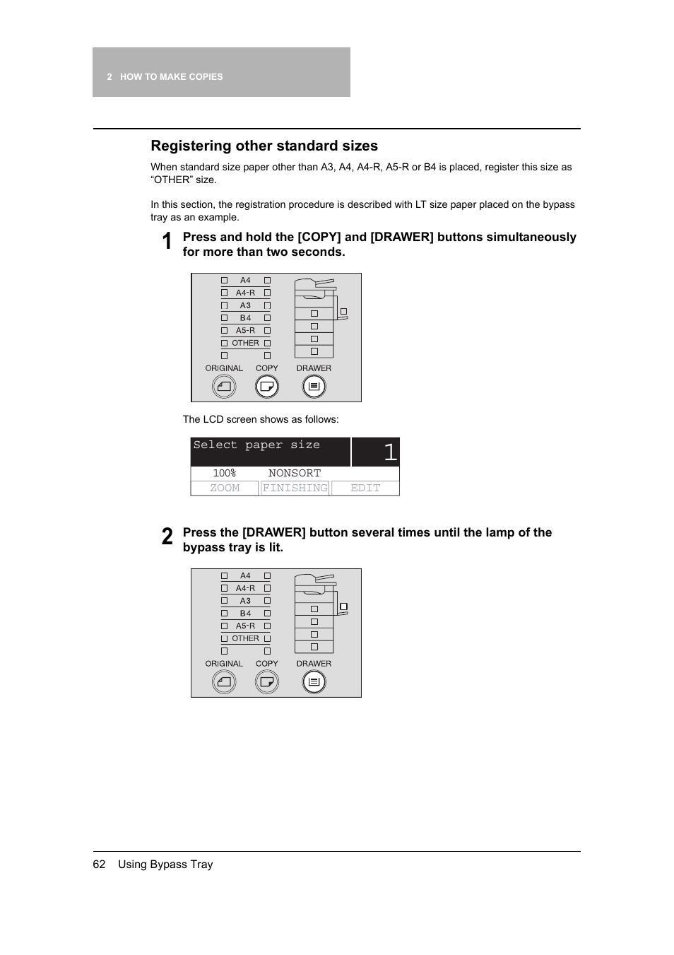 P.62 “registering other standard sizes | Toshiba 165 User Manual | Page 64 / 224