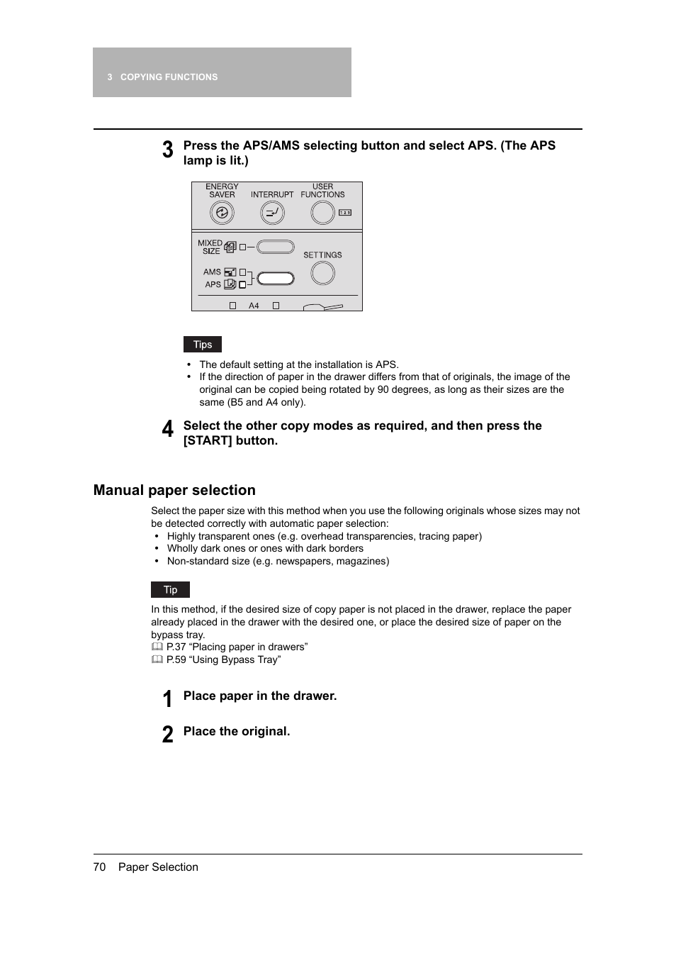 Manual paper selection, P.70 “manual paper selection | Toshiba 165 User Manual | Page 72 / 224