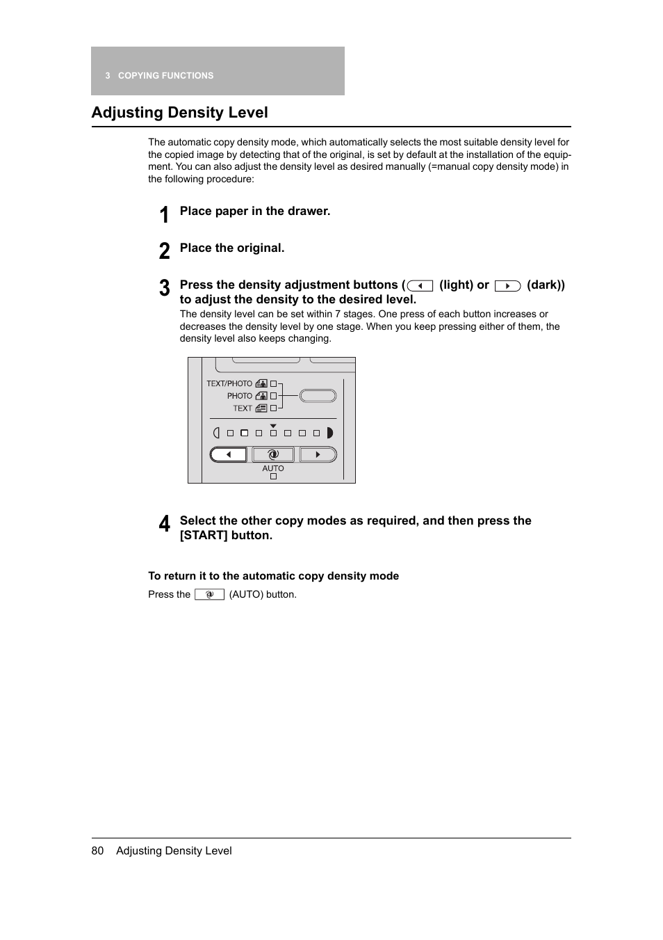 Adjusting density level, P.80 “adjusting density level | Toshiba 165 User Manual | Page 82 / 224