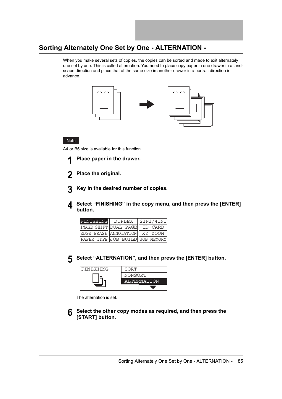 Sorting alternately one set by one - alternation, P.85 | Toshiba 165 User Manual | Page 87 / 224