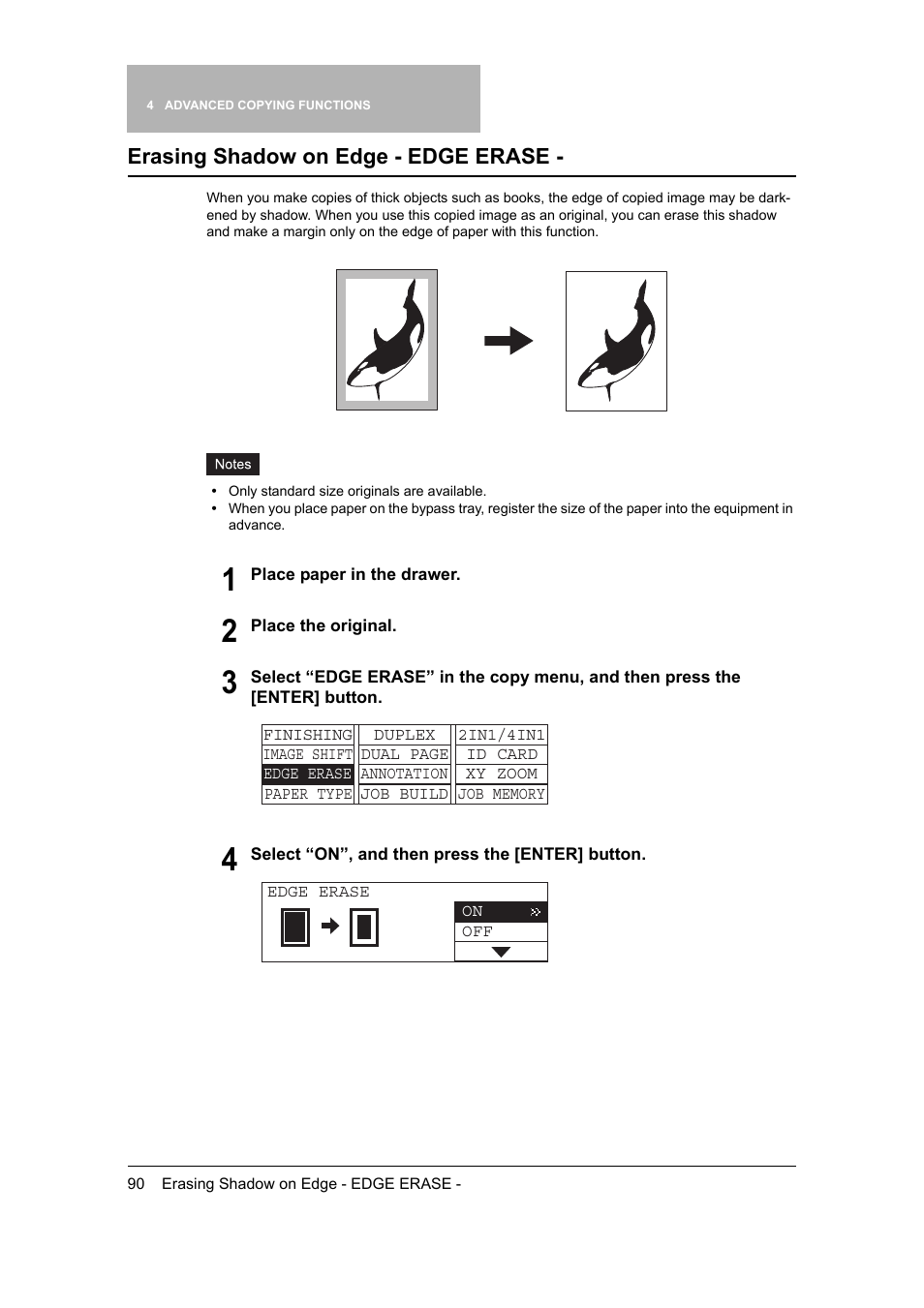 Erasing shadow on edge - edge erase, P.90) | Toshiba 165 User Manual | Page 92 / 224