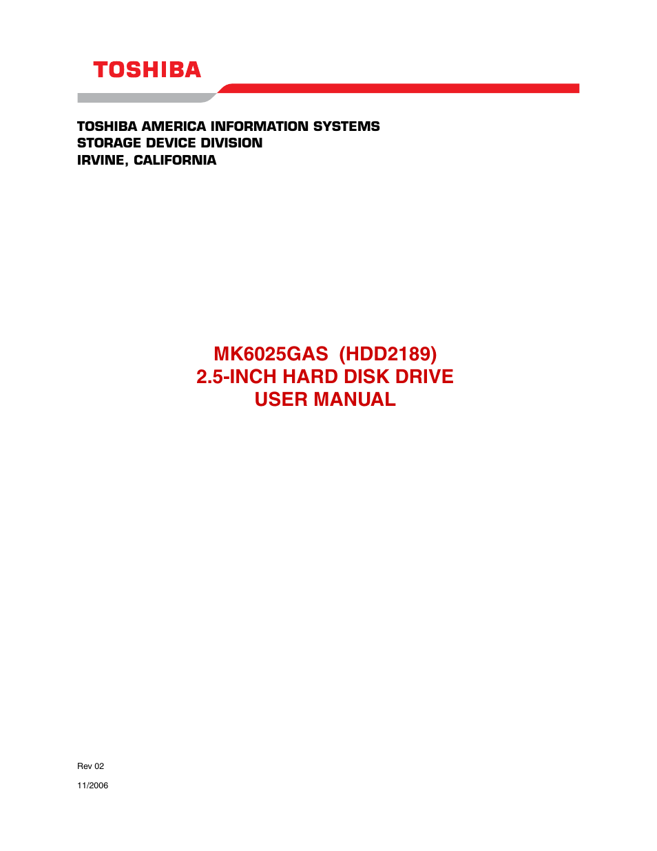 Toshiba HDD2189 User Manual | 12 pages