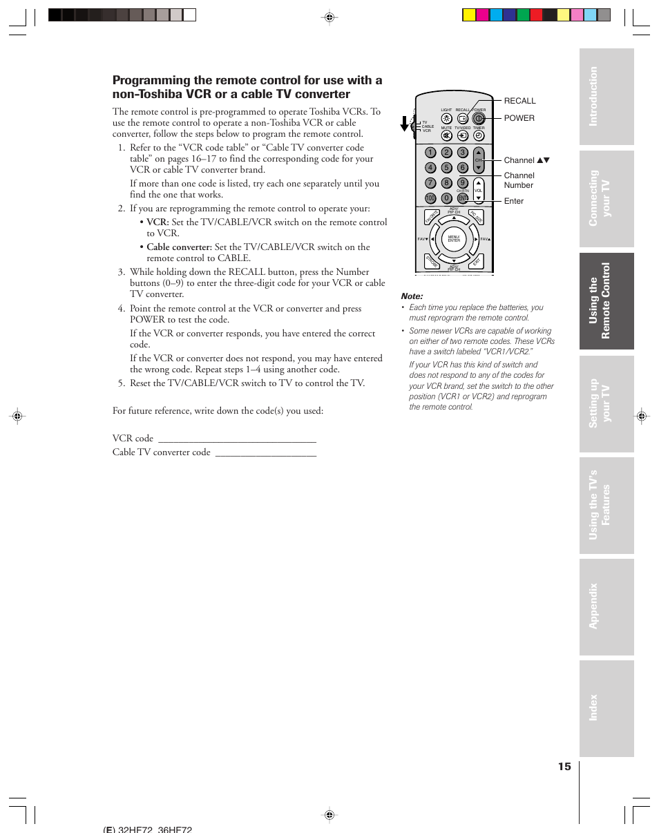 Toshiba 32HF72 User Manual | Page 15 / 55