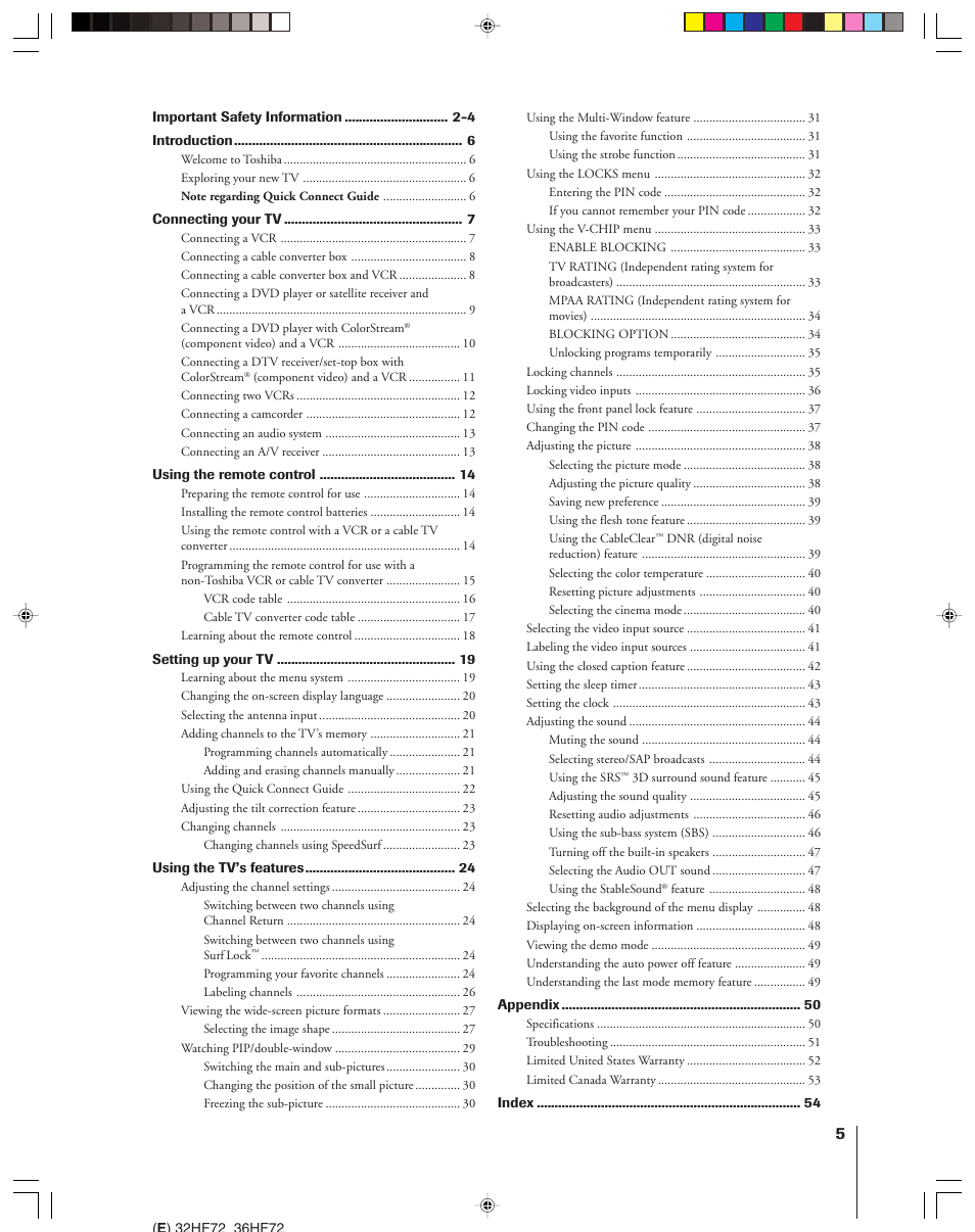 Toshiba 32HF72 User Manual | Page 5 / 55