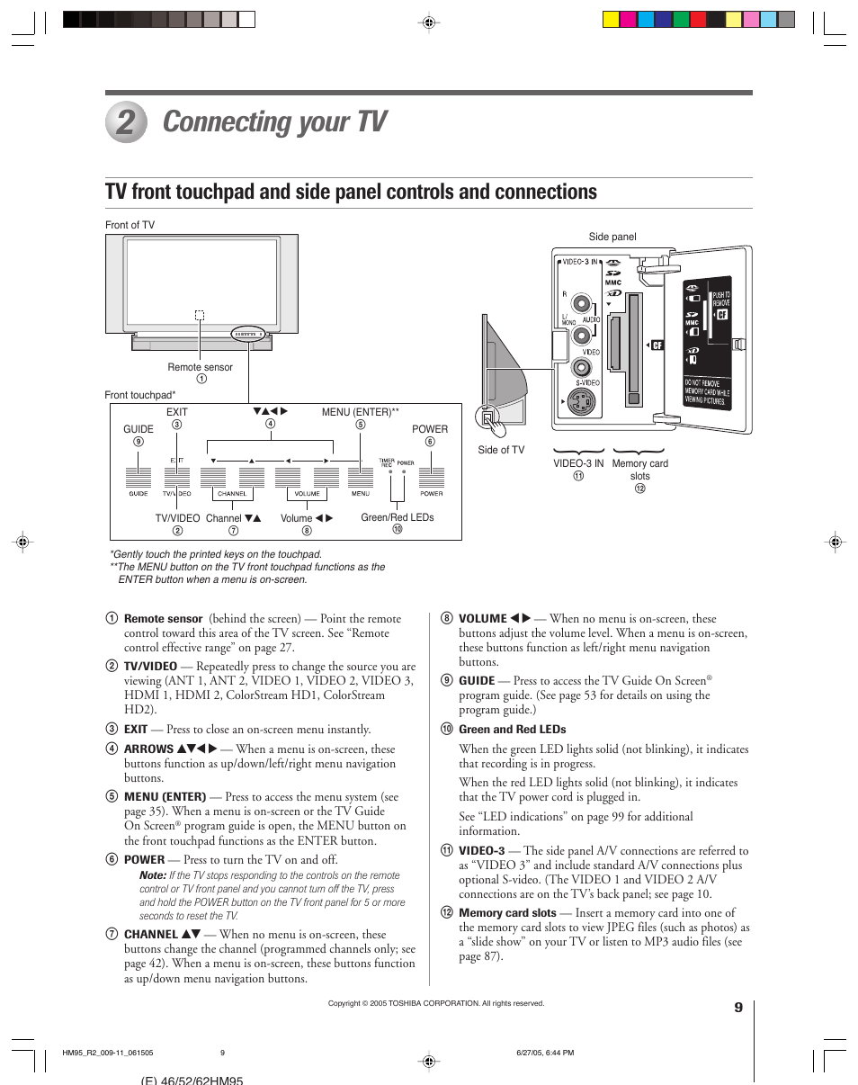 Connecting your tv | Toshiba 46HM95 User Manual | Page 9 / 112