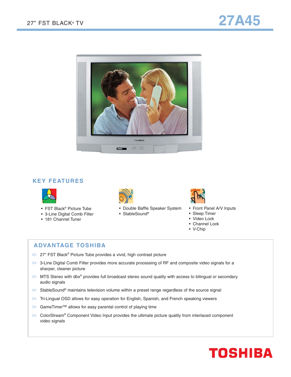 Toshiba 27A45 User Manual | 2 pages