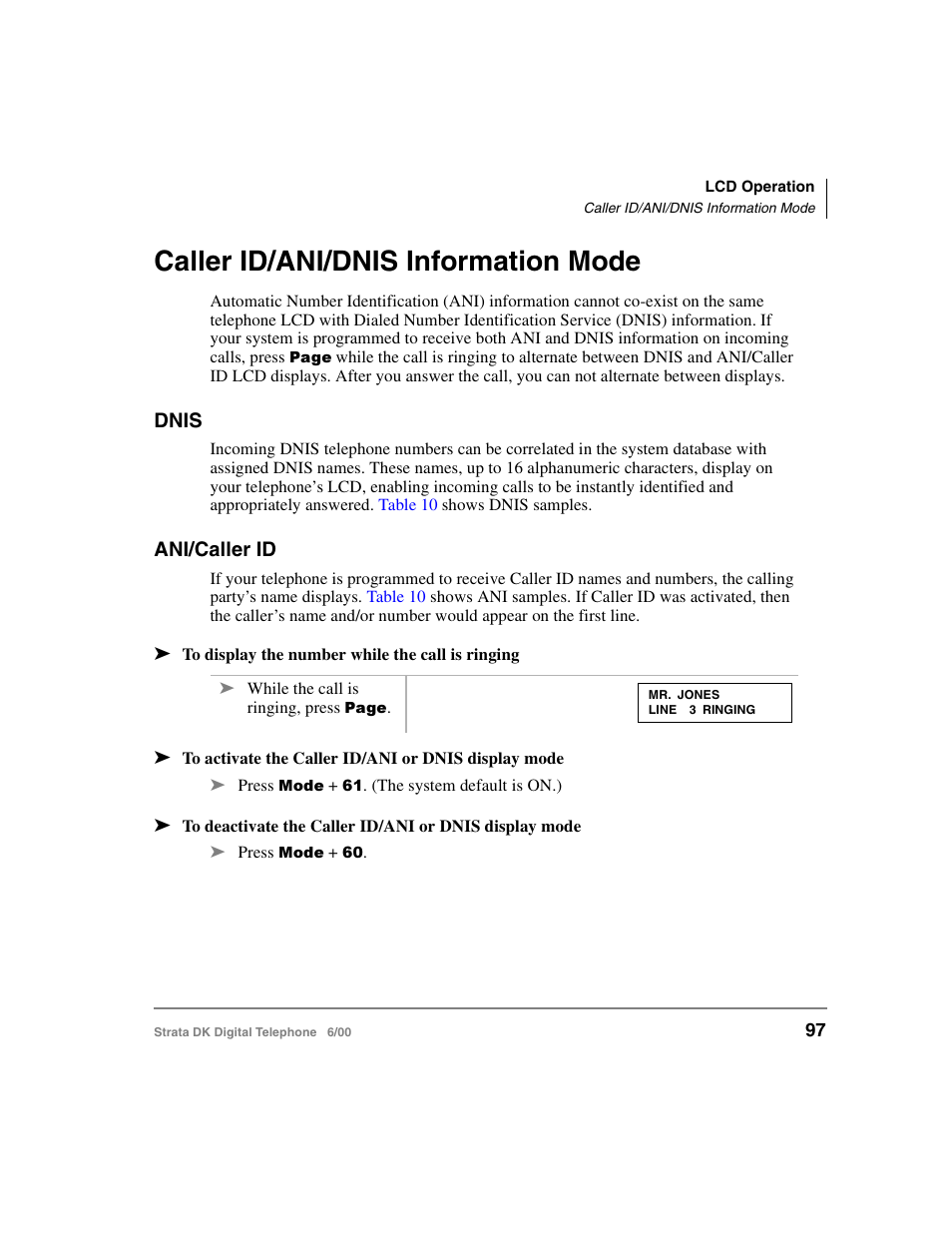 Caller id/ani/dnis information mode, Dnis, Ani/caller id | Dnis ani/caller id | Toshiba Strata DK 2000-series User Manual | Page 109 / 164