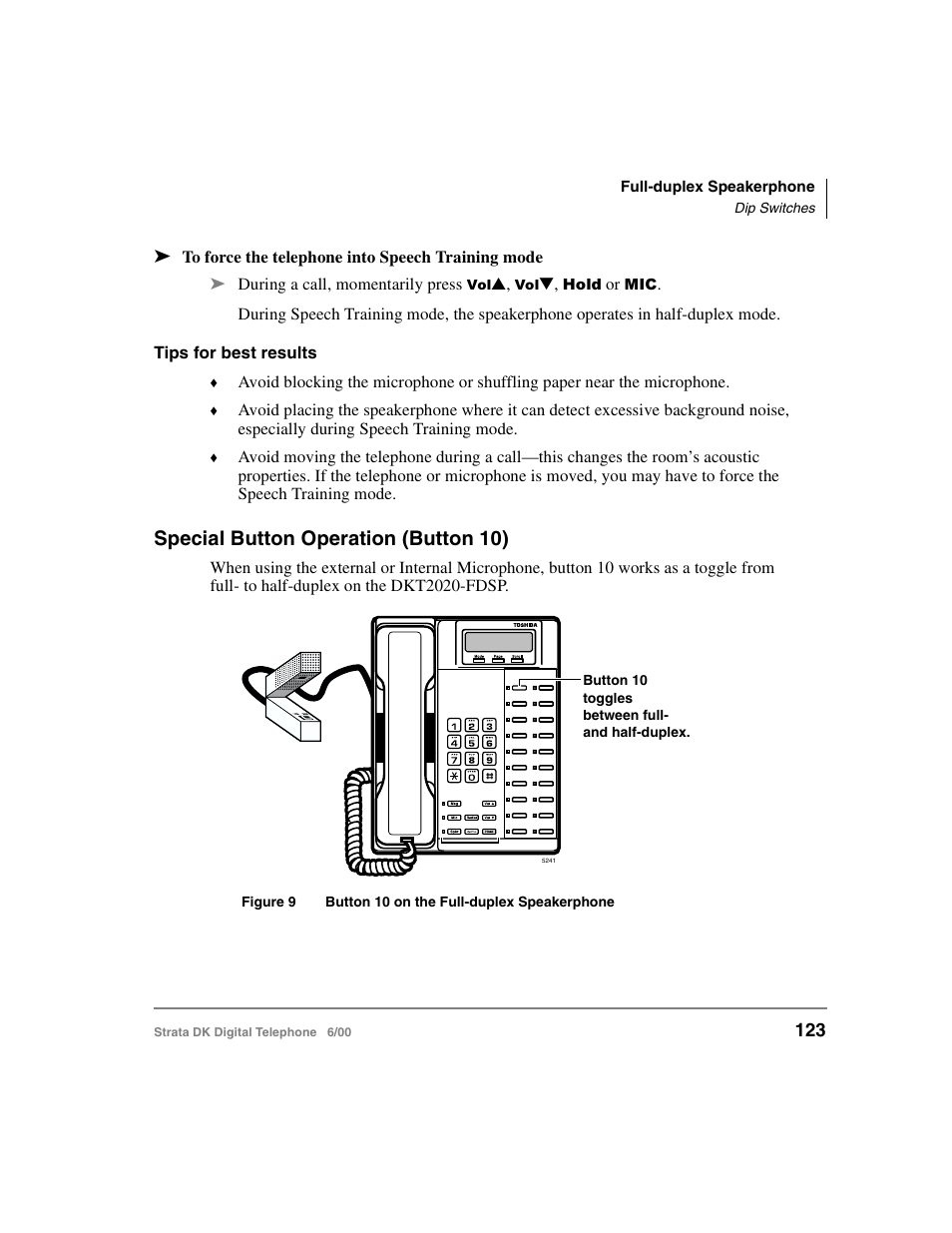 Special button operation (button 10) | Toshiba Strata DK 2000-series User Manual | Page 135 / 164