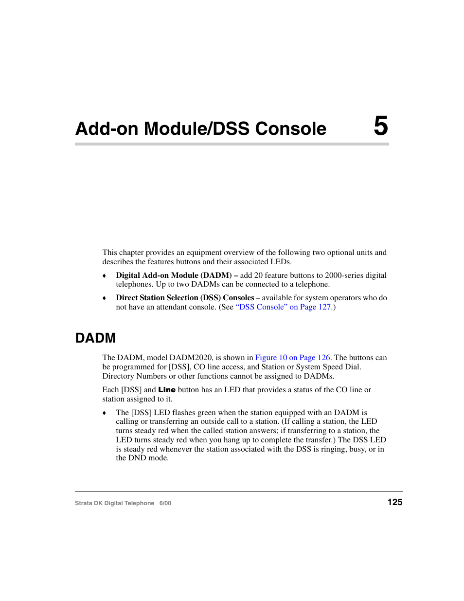 Chapter 5 - add-on module/dss console, Dadm, Add-on module/dss console | Toshiba Strata DK 2000-series User Manual | Page 137 / 164