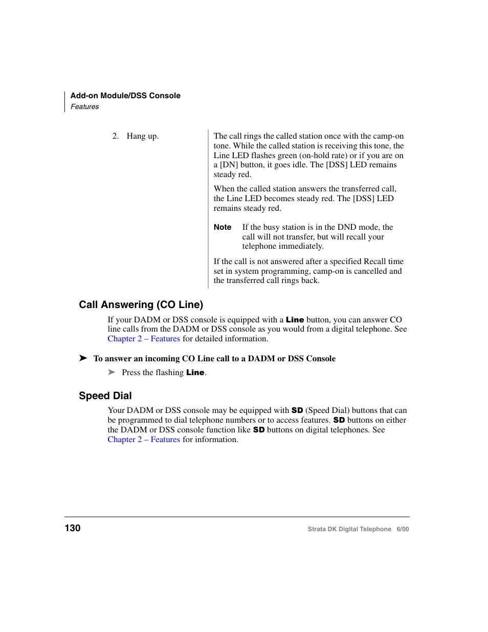 Call answering (co line), Speed dial, Call answering (co line) speed dial | Toshiba Strata DK 2000-series User Manual | Page 142 / 164