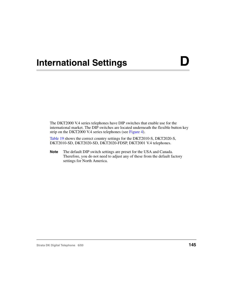 International settings, Appendix d – international settings | Toshiba Strata DK 2000-series User Manual | Page 157 / 164