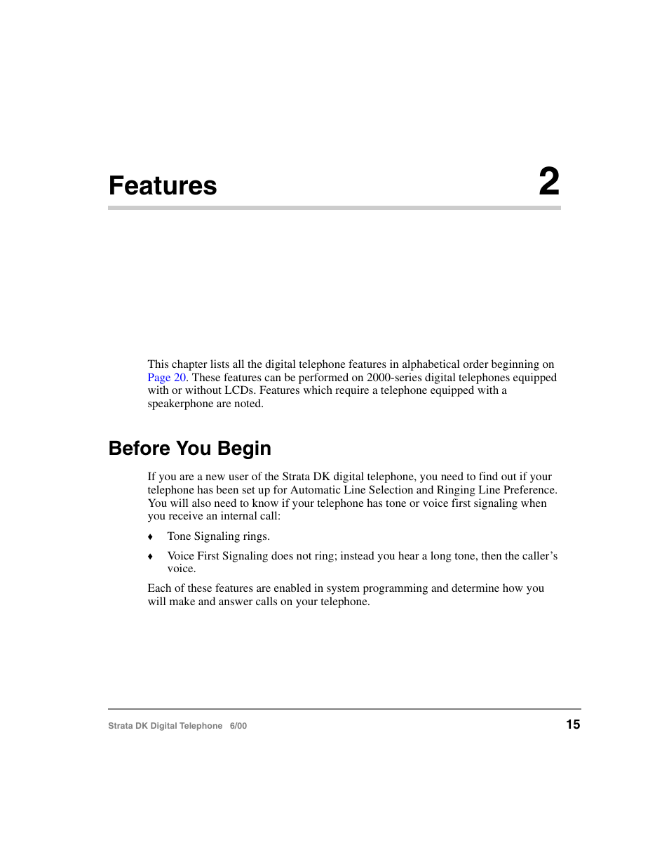 Chapter 2 - features, Before you begin, Chapter 2 – features | Features | Toshiba Strata DK 2000-series User Manual | Page 27 / 164