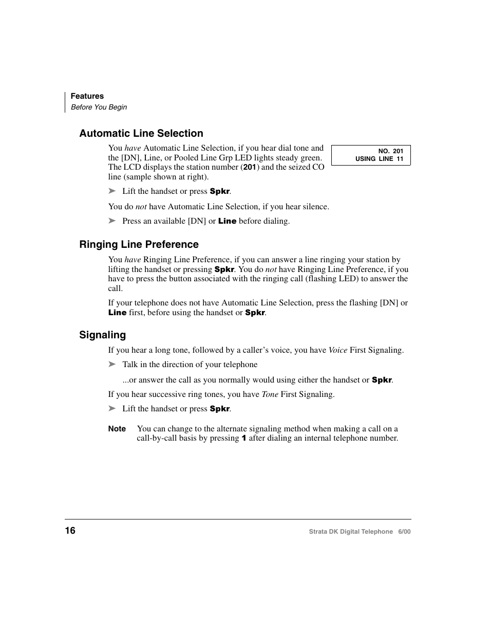 Automatic line selection, Ringing line preference, Signaling | Call transfer with camp-on | Toshiba Strata DK 2000-series User Manual | Page 28 / 164