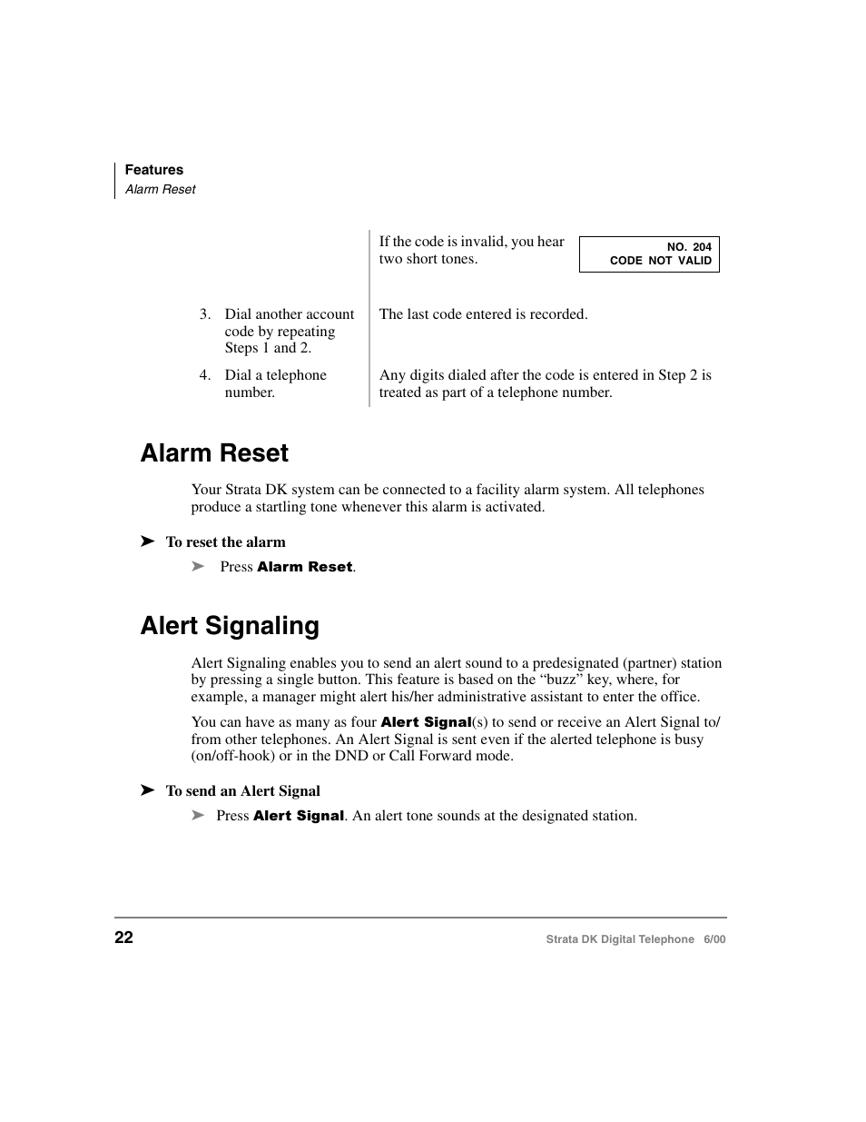 Alarm reset, Alert signaling, Alarm reset alert signaling | Toshiba Strata DK 2000-series User Manual | Page 34 / 164