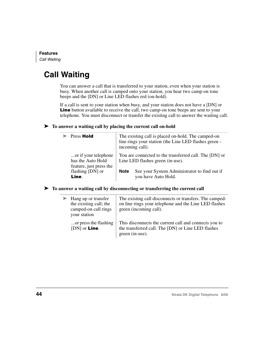 Call waiting | Toshiba Strata DK 2000-series User Manual | Page 56 / 164