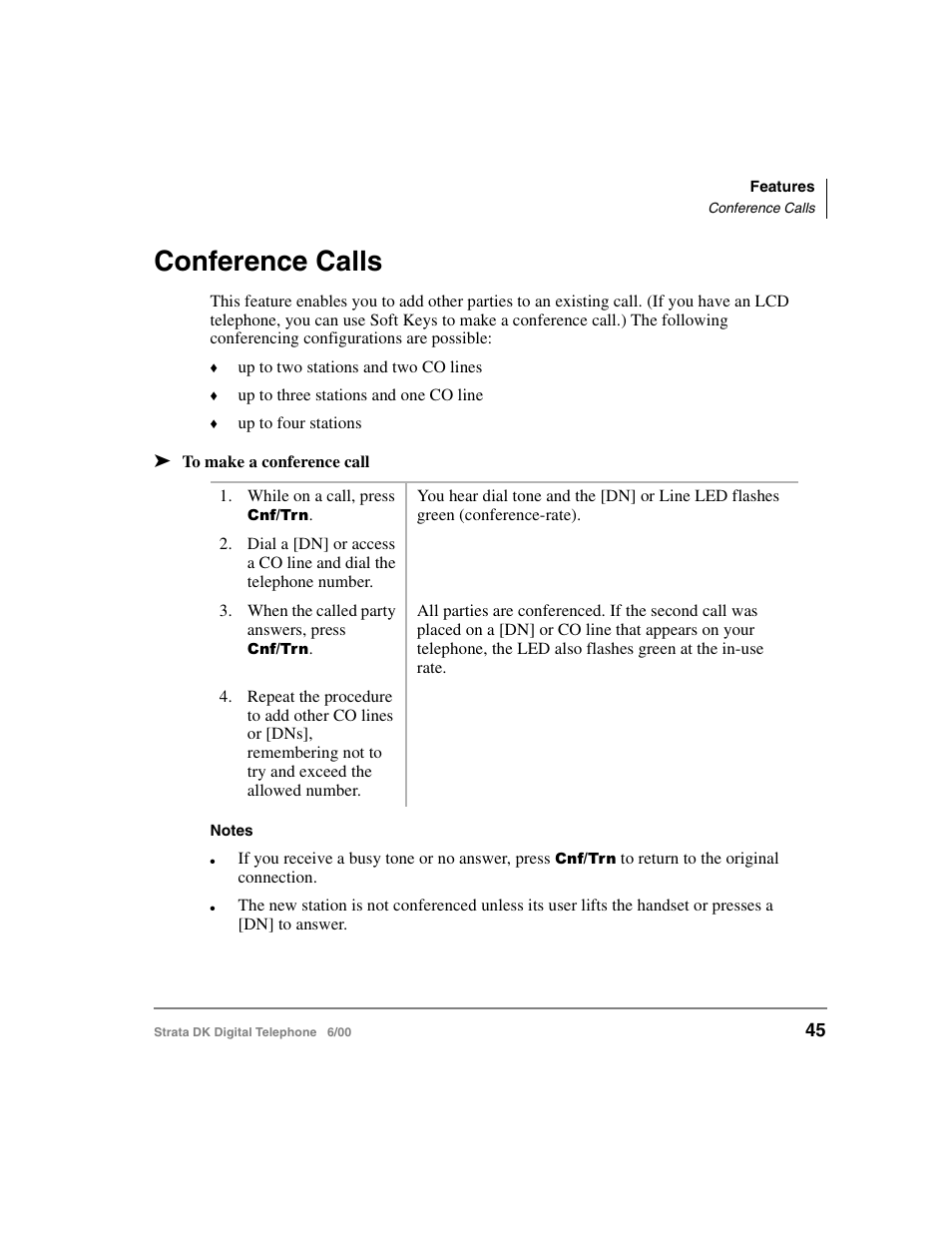 Conference calls | Toshiba Strata DK 2000-series User Manual | Page 57 / 164
