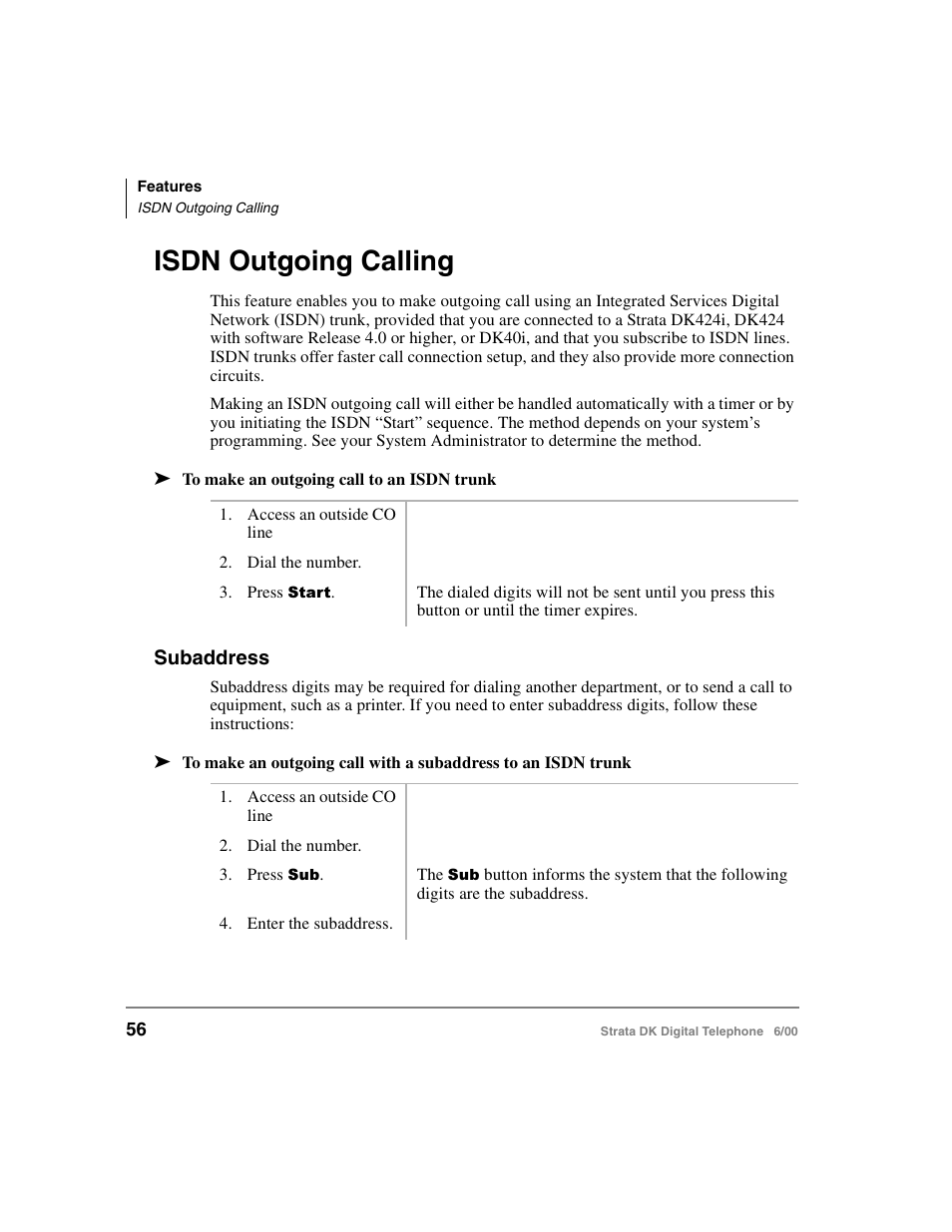Isdn outgoing calling, Subaddress, S. see | Isdn outgoing | Toshiba Strata DK 2000-series User Manual | Page 68 / 164