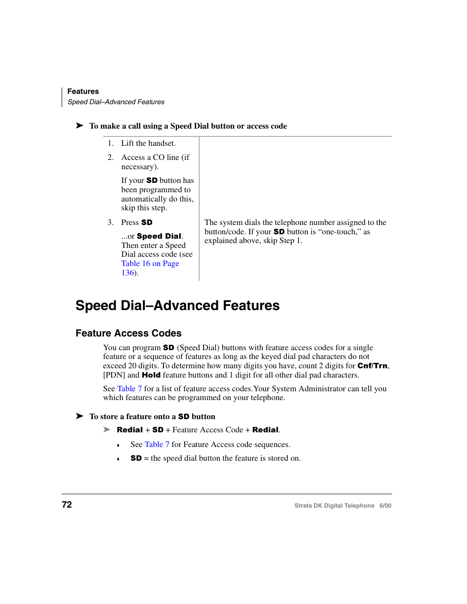 Speed dial–advanced features, Feature access codes | Toshiba Strata DK 2000-series User Manual | Page 84 / 164