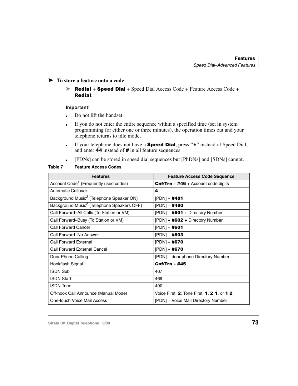 Table 7 | Toshiba Strata DK 2000-series User Manual | Page 85 / 164