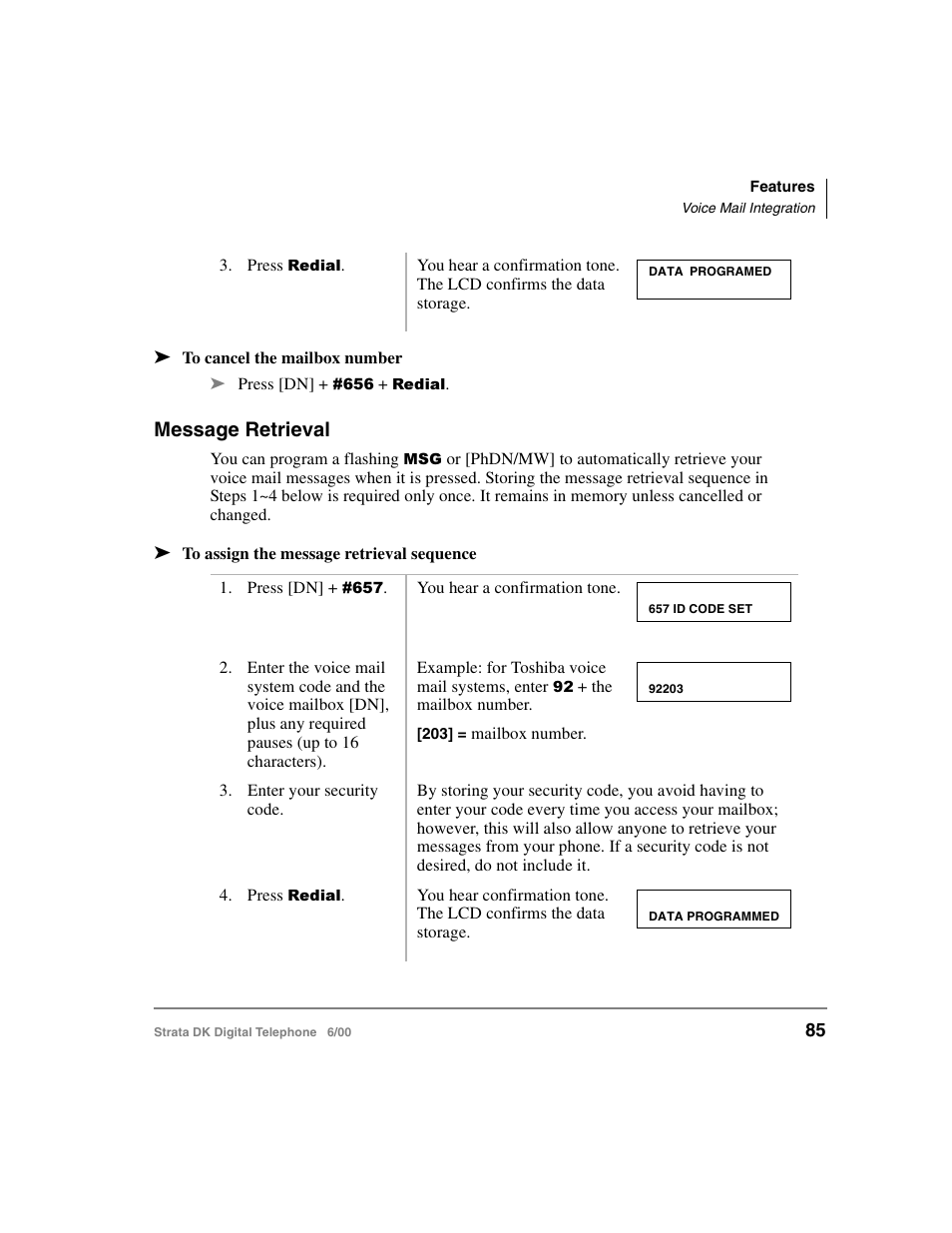 Message retrieval | Toshiba Strata DK 2000-series User Manual | Page 97 / 164
