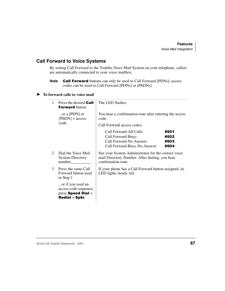 Call forward to voice systems | Toshiba Strata DK 2000-series User Manual | Page 99 / 164
