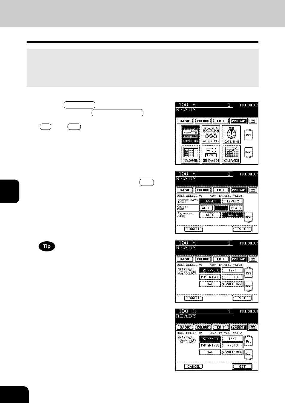 User selection (initial settings) | Toshiba E-STUDIO 210C User Manual | Page 108 / 196