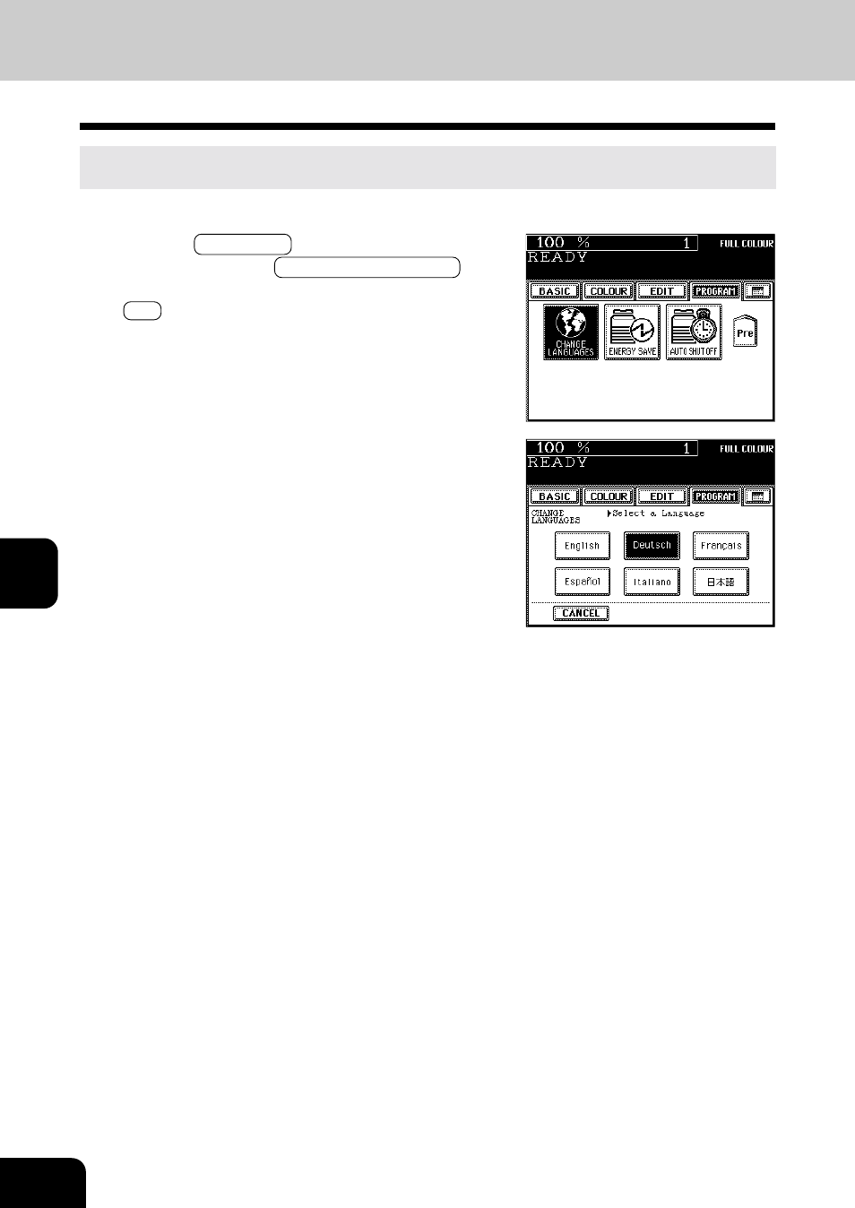 Switching between languages | Toshiba E-STUDIO 210C User Manual | Page 122 / 196