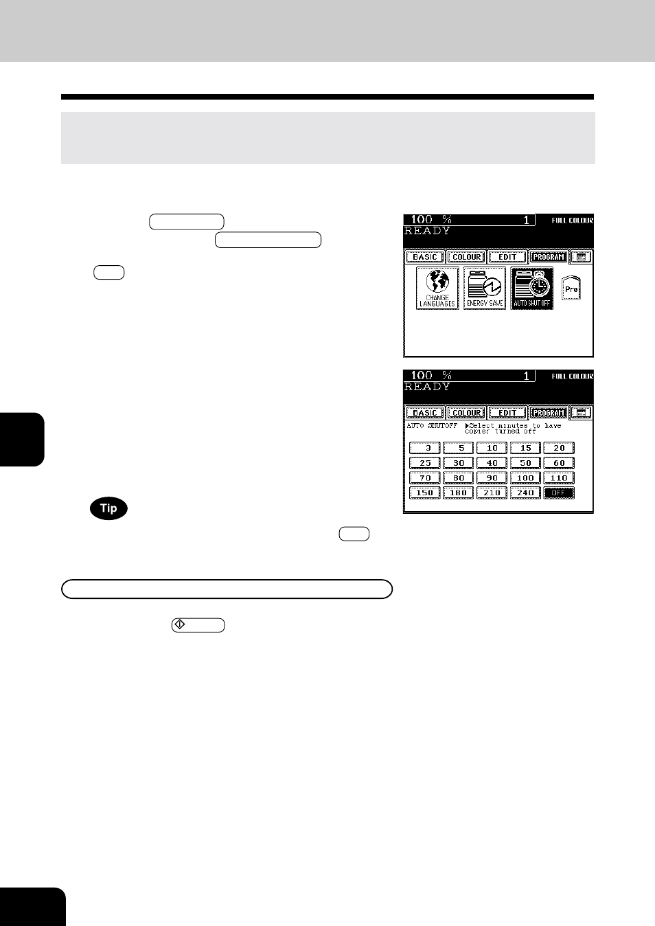 Setting the off-mode (auto shutoff) | Toshiba E-STUDIO 210C User Manual | Page 124 / 196