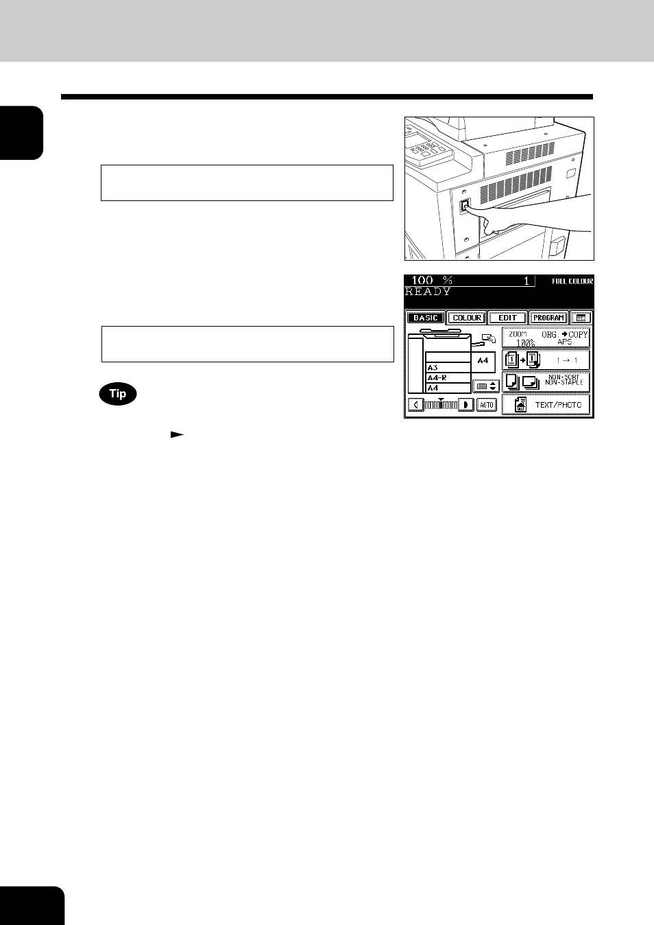 Turning on the power switch | Toshiba E-STUDIO 210C User Manual | Page 22 / 196