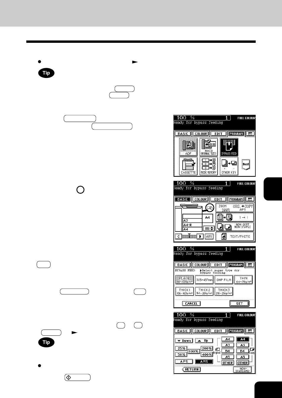 Bypass copying on standard size or a3-wide paper | Toshiba E-STUDIO 210C User Manual | Page 99 / 196