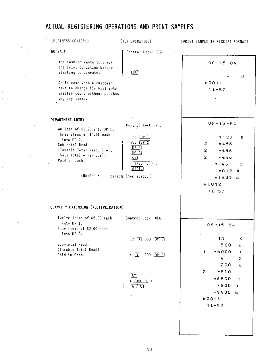 Actual registering operations and print samples | Toshiba MA-68 SERIES User Manual | Page 17 / 36