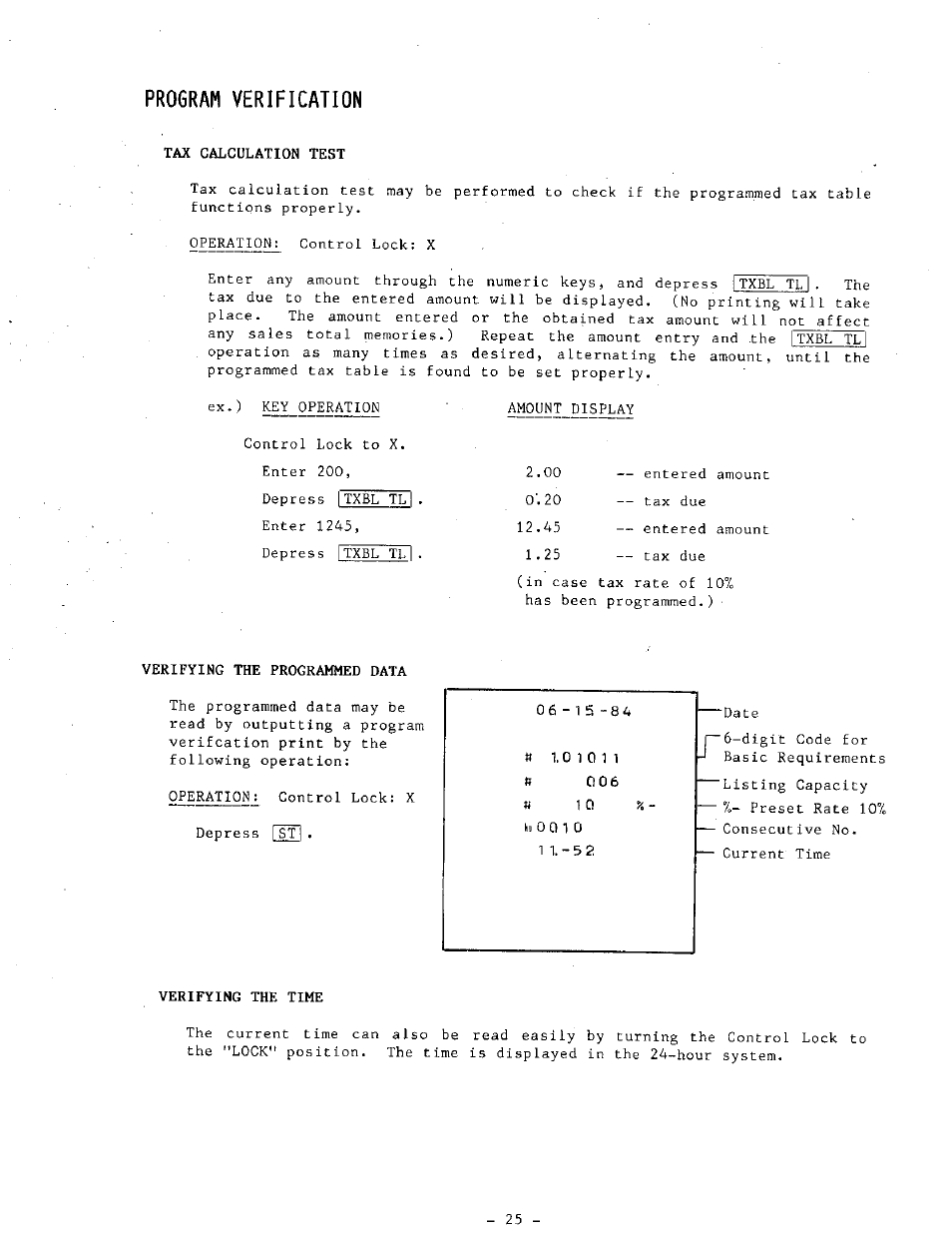 Program verification, Verifying the programmed data, Verifying the time | Toshiba MA-68 SERIES User Manual | Page 29 / 36