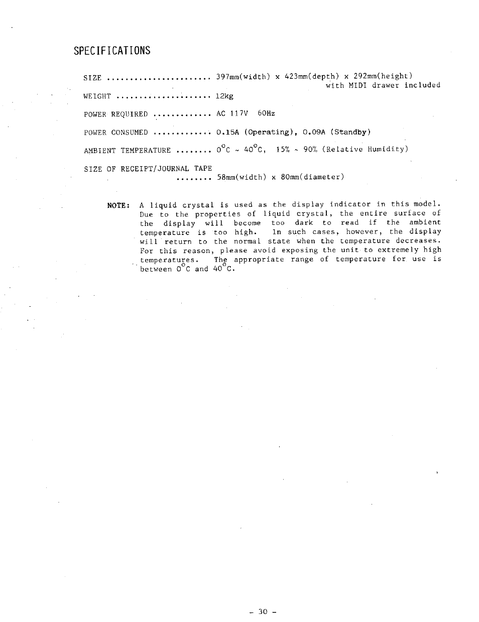 Specifications, 397rtim, 423mm | 292nini | Toshiba MA-68 SERIES User Manual | Page 34 / 36