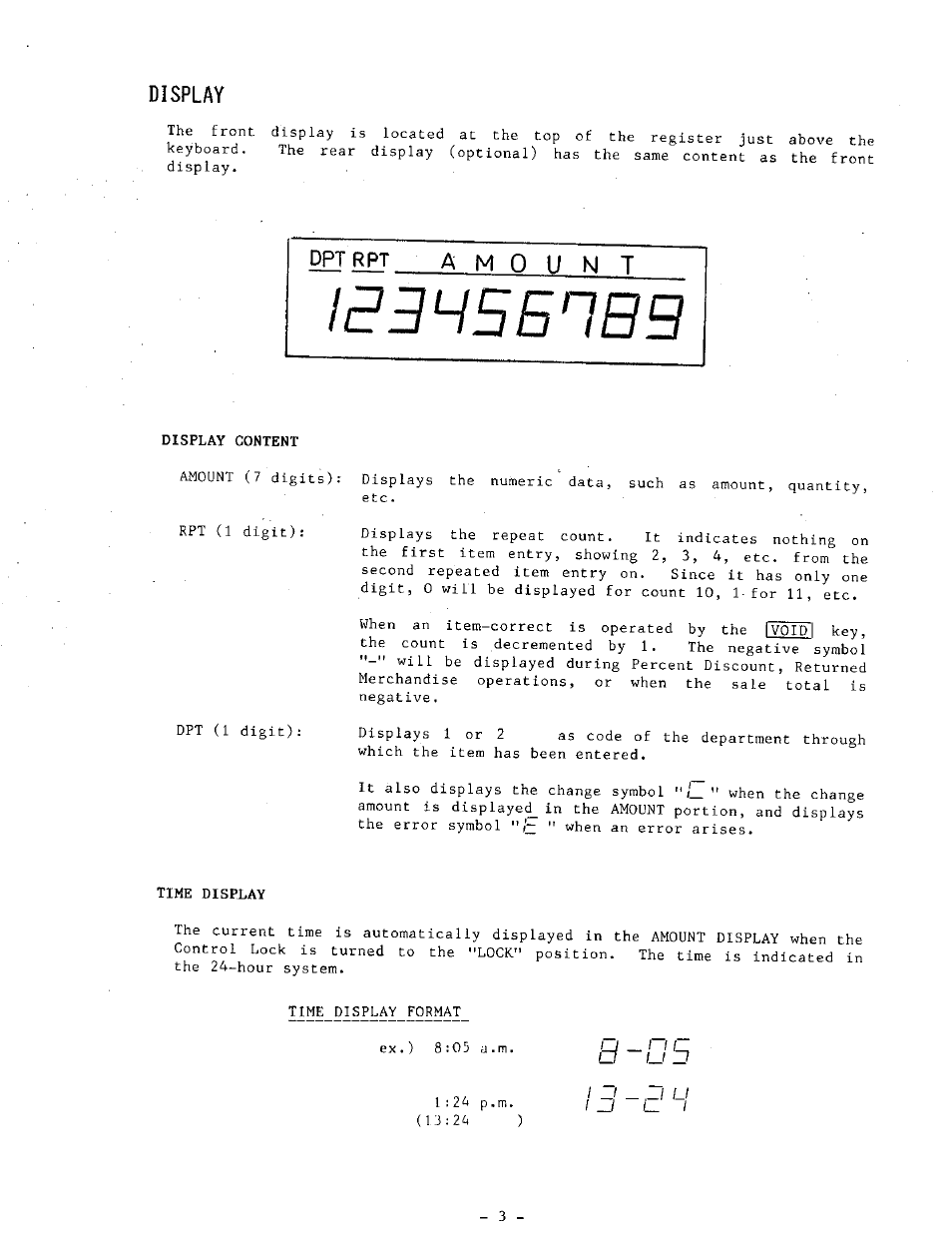 Display, Display content, Time display | Toshiba MA-68 SERIES User Manual | Page 7 / 36