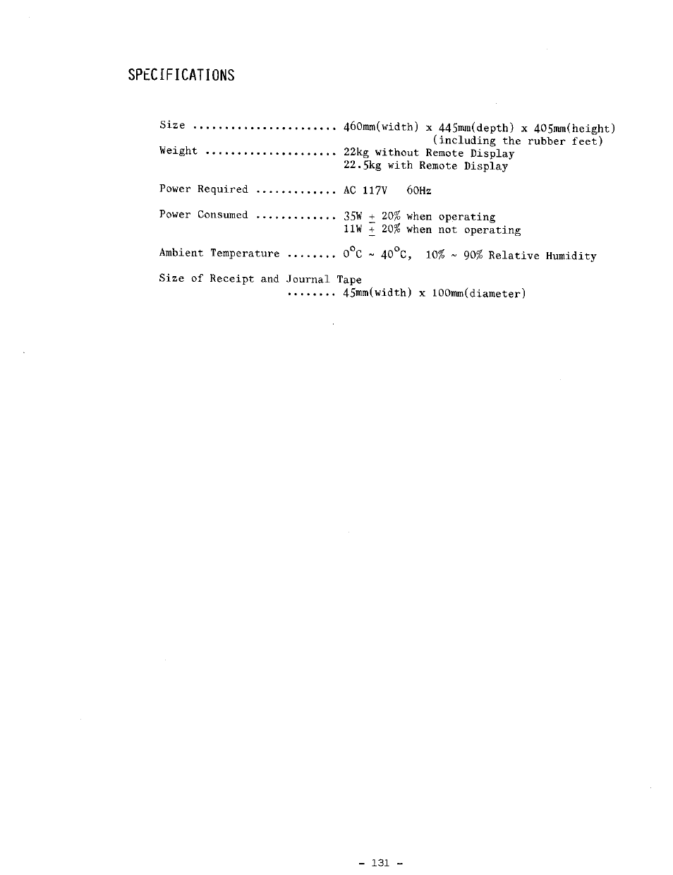 Spécifications | Toshiba TEC MA-1100-400 SERIES User Manual | Page 135 / 138
