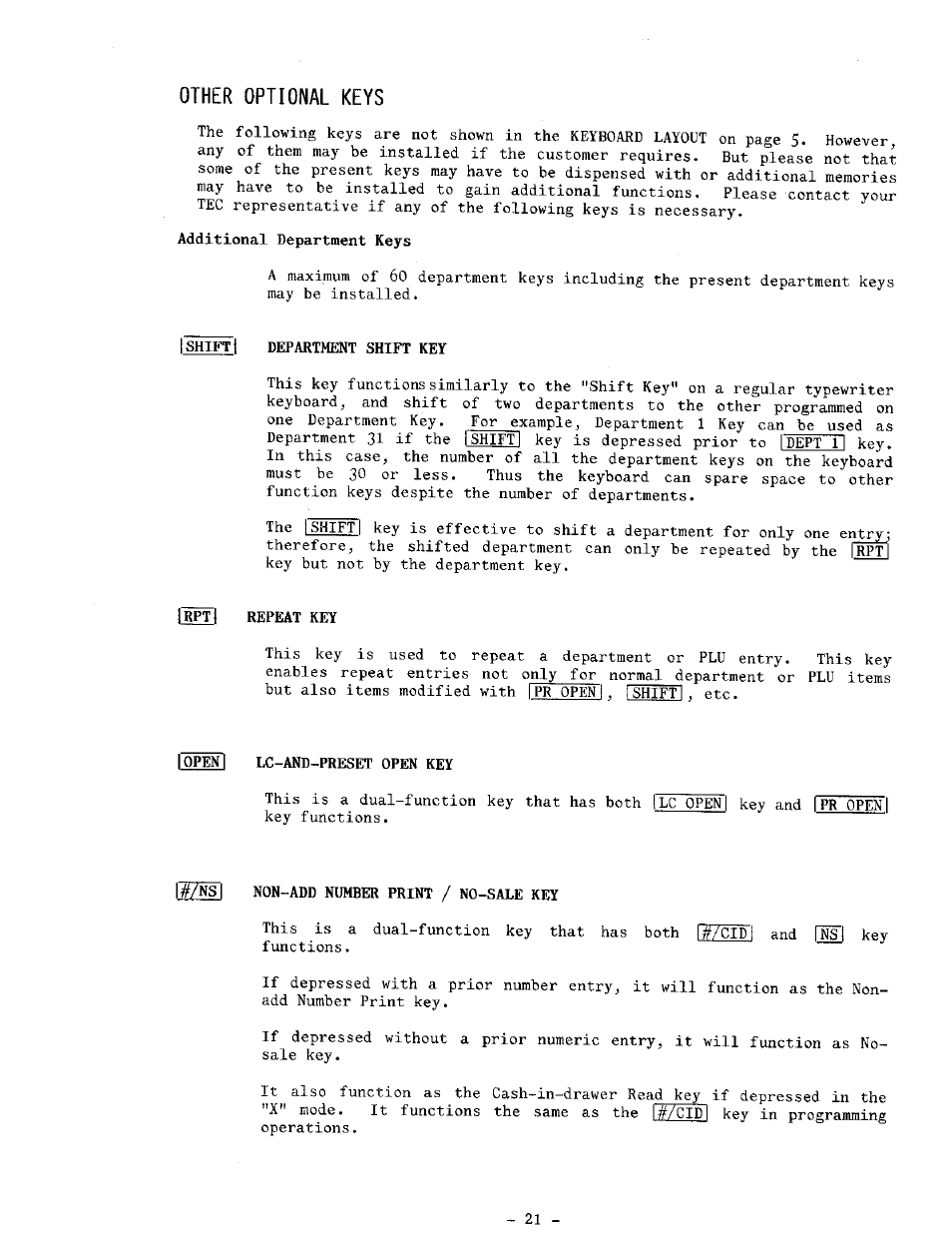 Other optional keys | Toshiba TEC MA-1100-400 SERIES User Manual | Page 25 / 138